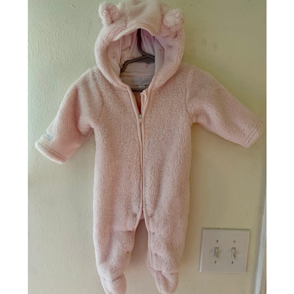The Little White Company Pink Teddy Fleece Romper / pramsuit / 0-3 months